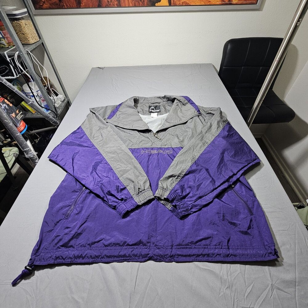 Vintage 90s HEAD Colorblock 1/4 Zip Windbreaker Jacket Purple Gray Men's XL